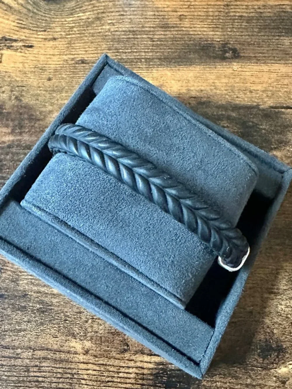 David Yurman Chevron Bracelet in Black Rubber w/ Pavé Black Diamonds